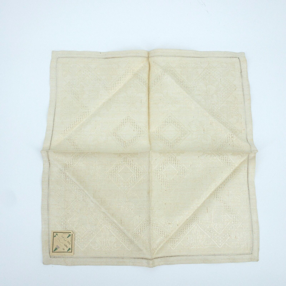 Vintage Linen Napkin Set 11 Beige European 1950s Table Decor - Picture 7 of 16